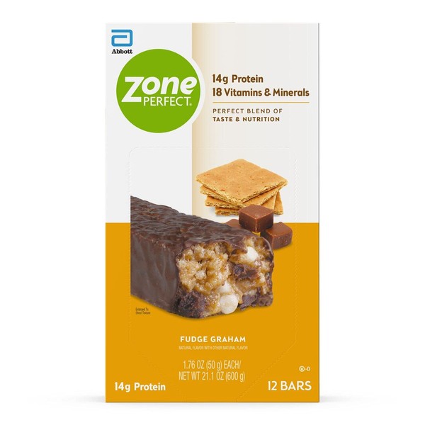 ZonePerfect Protein Bars, 14g Protein, 18 Vitamins & Minerals, Nutritious Snack Bar, Fudge Graham, 12 Bars