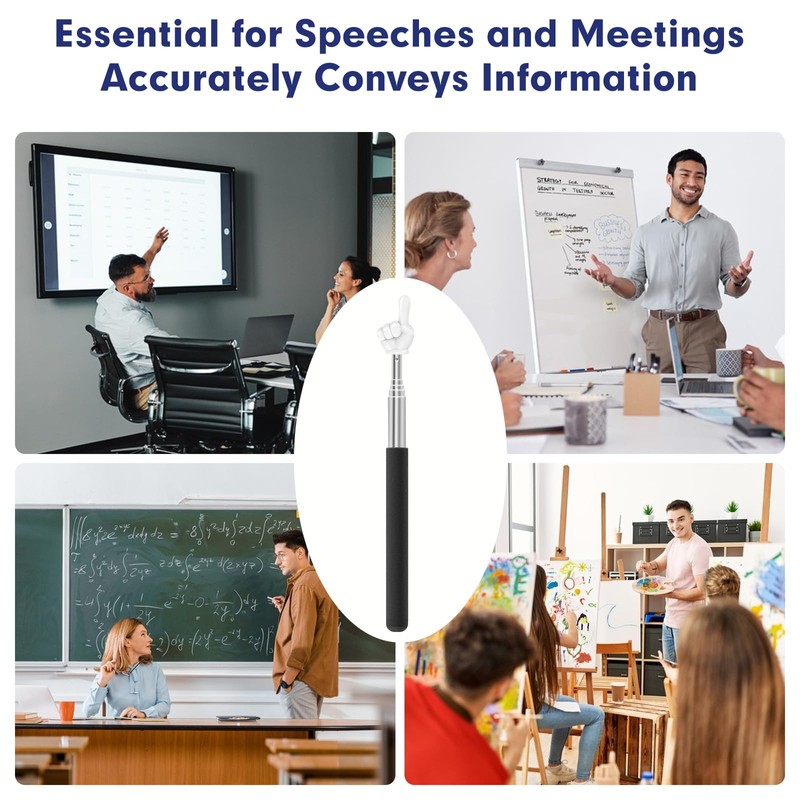 PEAPIN Retractable Teacher Pointer, White Extendable Classroom Pointer Stick for