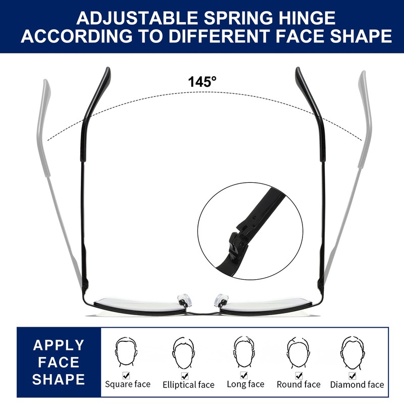 LOUOL Reading Glasses for Men, Blue Light Blocking Readers, Half