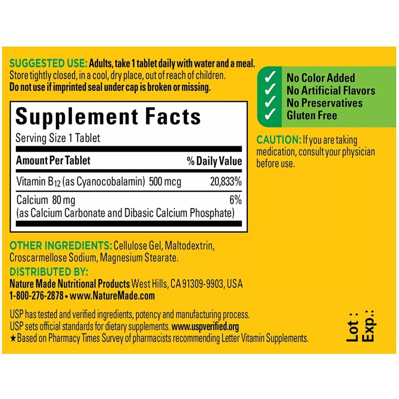 Nature Made Vitamin B-12 500 mcg, 100 tab