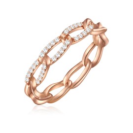 Glanzstücke München Women's Ring 925 Sterling Silver Rose Gold-Plated with White Zirconia - Band Ring Yellow Gold Link Look Silver Ring Chain Look, Silver, Cubic Zirconia