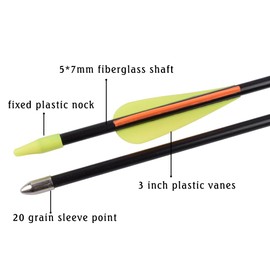 Practice Fiberglass Arrows Archery 24 Inch Target Shooting Safetyglass Recurve Bows Suitable for Youth Children Woman Beginner 12PCS Pack