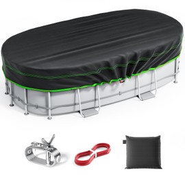 9x18 Ft Oval Pool Cover - Heavy Duty Solar Rectangular Pool Cover Protector, Waterproof & Tear-Resistant with Winch & Cable, Ideal for Winter & Dustproof Use