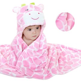 Hilmocho Baby Hooded Blanket Soft Warm Coral Fleece Cozy Swaddle Wrap for Newborn Infant Toddler