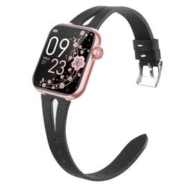 Compatible for AKUMAKA Smart Watch Bands, 22mm Slim Vintage Leather Strap Replacement Compatible with AKUMAKA G39, T90, 209DK Smart Watch (For 22mm size band, Black)