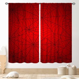 TKUYO Super Hero Spider Curtains, Red Superhero Spider Web Boys Curtains for Kids Baby Room Living Room Bedroom Nursery Playroom Blackout Drapes 2 Panel Sets, 52"x84" Inch