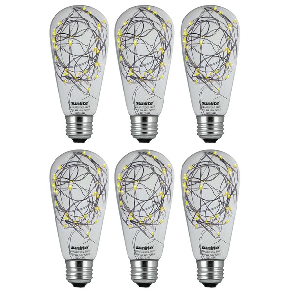 Sunlite 41065 ST64 Edison Bulb, LED Fairy-Lights Inside, 1.5 Watts, Medium (E26) Base, Non Dimmable, Party Decoration, Holiday Lighting, String Light, Warm White, 6 Count