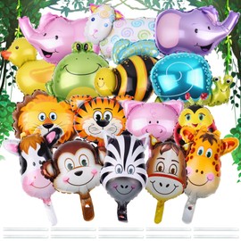 UZSUZZ Pack of 16 Foil Balloons Animals, Helium Balloons Animals, Forest Animals Balloons Birthday Decoration, Balloons for Animal Theme Parties, Perfect for Jungle Party Decoration, Children's
