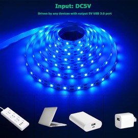 KXZM 5V USB Blue 460-465nm LED Strip Light USB Powered 13.12ft/4M 240LEDs Flexible SMD2835 High Brightness No-Waterproof IP20 LED Tape Lights(2pcs x 6.6ft)