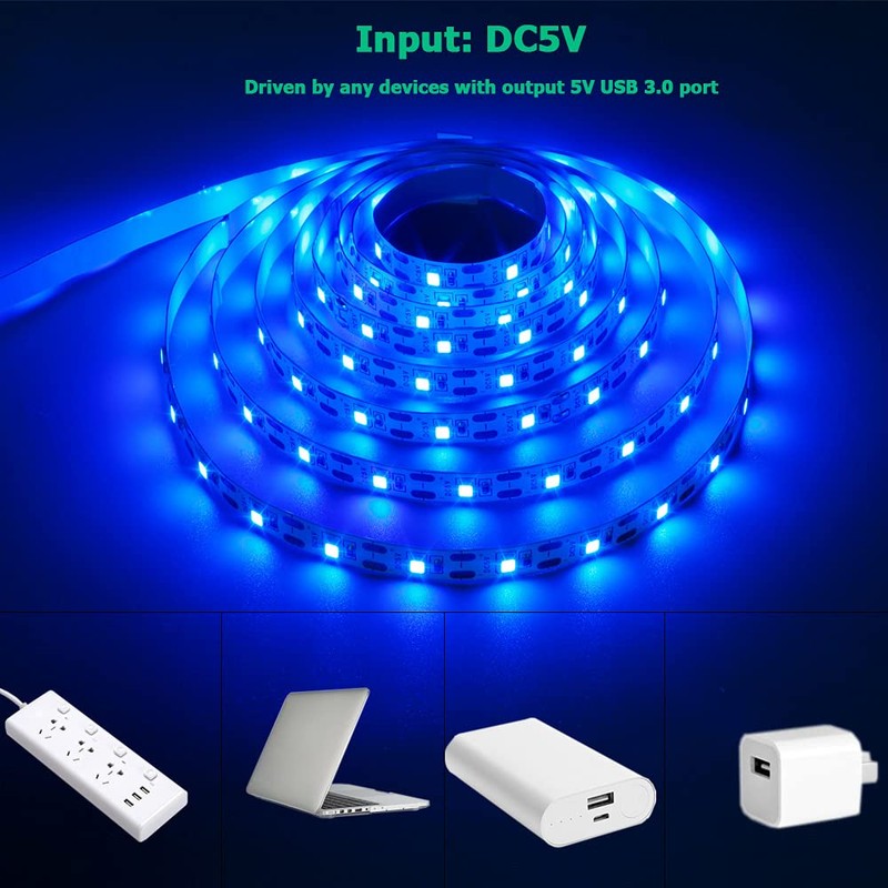 KXZM 5V USB Blue 460-465nm LED Strip Light USB Powered