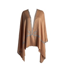 Kashmkari Elegant Rich Bronze Merino Wool Scarf with Hand-Embroidered Sozni Work – Delicate Black and White Paisley Motifs – Versatile for Any Occasion