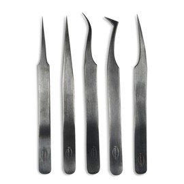 Microdissection Forceps Set - 5 Micro-point Forceps, Gunmetal Gray Stainless Steel