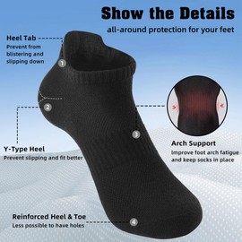 Womens Ankle Socks Running Athletic Sports Low Cut Socks No Show Socks for Women Tab Socks 6 Pairs (US, Numeric, 6, 9, Regular, Regular, Black)