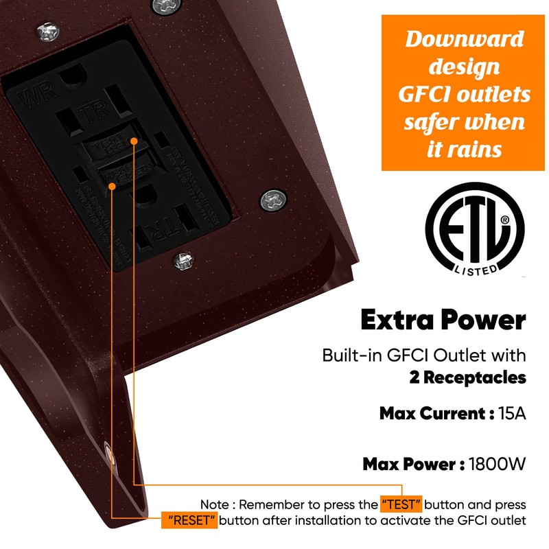 Porch Light with GFCI Outlets, Brown Motion Sensor Dusk to