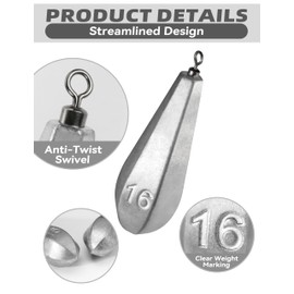 BLUEWING Swivel Bank Sinkers Fishing Weights with Swivel Bottom Bullet Sinkers for Freshwater and Saltwater, 1/2oz, 10pcs