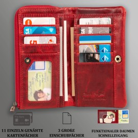 MATADOR Puebla Women's Leather Purse Medium Size with Elegant Gift Packaging Elegant Leather Purse Women's Medium in Portrait Format RFID Purse Women's Leather Purse Medium Size, red, Classic