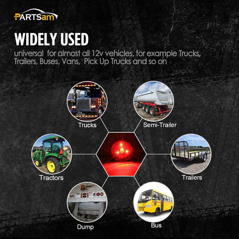 Partsam 5pcs 2 inch Red 4 LED Round Sealed Trailer