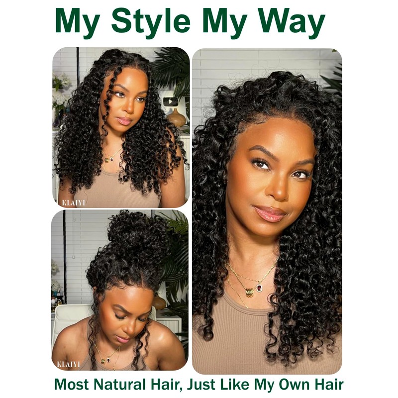 KLAIYI 4C Kinky Edges Curly Bye Bye Knots Glueless Wig