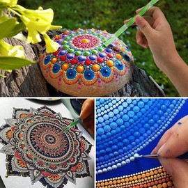 AmigozZ 13 Pcs Set of Mandala Rock Dotting Tools Nail Art Painting Tools Set, includes 5 Pieces Multi Color Stylus Pens and 8 Sizes Flat Head Multi Color Acrylic Dotting Rods for DIY