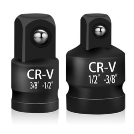 2PCS Impact Socket Adapter Set, Alloy Steel 1/2" Female to 3/8" Male Reducer, 3/8” Female to 1/2” Male Drive Adapters Conversions for Impact Wrench(Black)