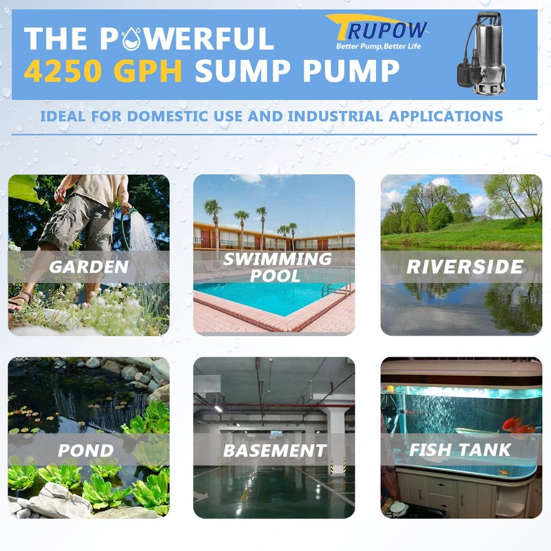 1.5HP 110v Submersible Sewage Drain Flood Stainless Steel Clean/Dirty Water