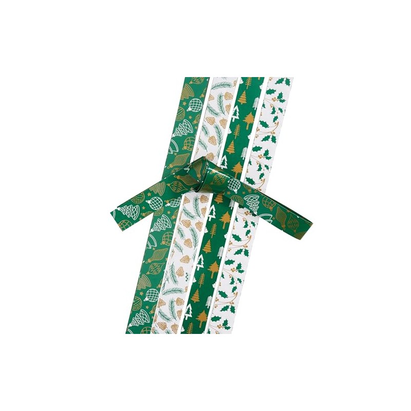 Gebrüder Bertels Froebel Stars, Paper Strips Green/White/Gold Lacquered, 48 Strips,