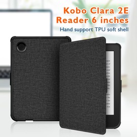 ERUNTO Case for 6-inch Kobo Clara 2E (Released in 2022)/Tolino Shine4, TPU Cover with Cloth Texture and Hand Belt on The Back, Magnetic Shell Cover with Smart Wake-up/Sleep Function (Orange)