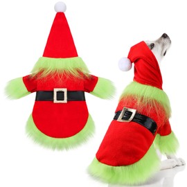 Abbylike Dog Christmas Outfit Holiday Pet Character Green Hoodie Shirt with Hat for Dogs and Cats Christmas Pet Clothes Cute Dog Christmas Outfit Cosplay Party as Shown(Lovely,L)