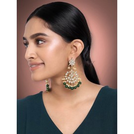 Aheli Faux Kundan Green Pearl Wedding Chandbali Earrings Indian Traditional Bollywood Jewelry Gift for Women