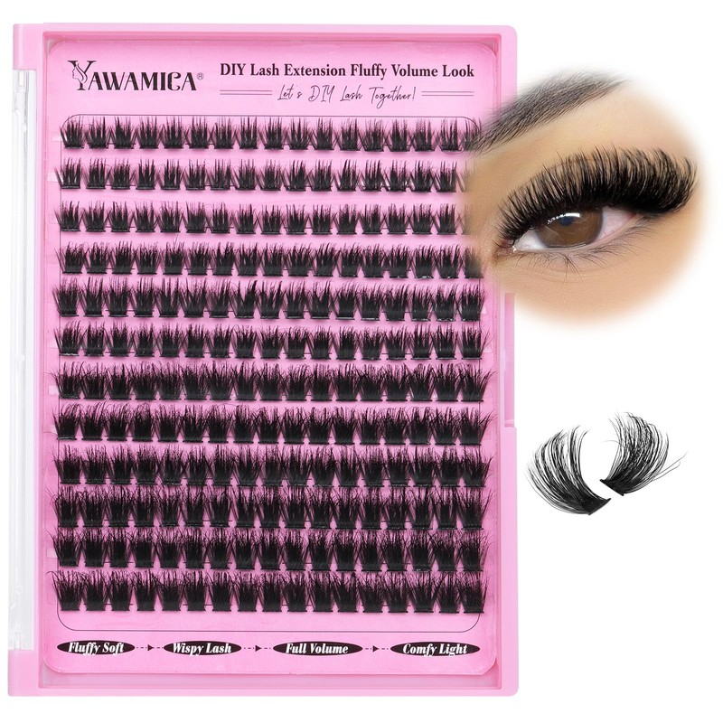 Yawamica Cluster Eyelash Extensions Fluffier 10-16mm Wispy Lash Clusters 100D