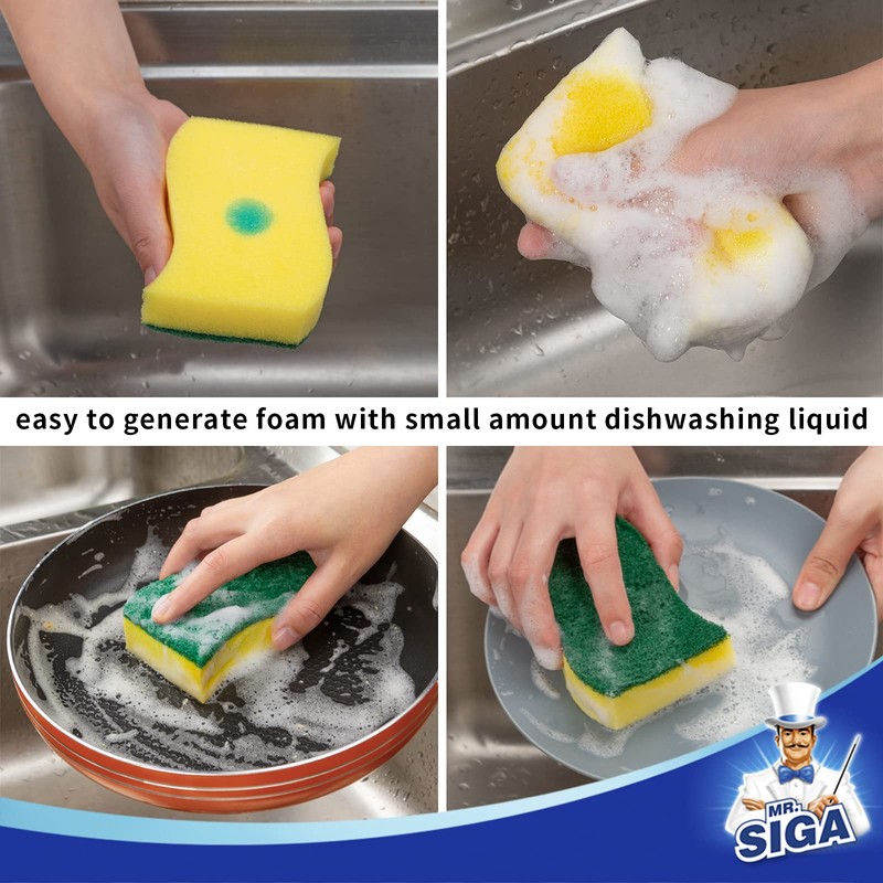 MR.SIGA Heavy Duty Scrub Sponge, 24 Count, Size:11 x 7