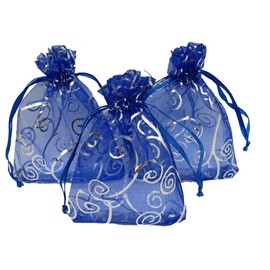 Ankirol 100pcs Sheer Organza Favor Bags For Wedding Baby Shower Rattan Print Gift Bags Samples Display Drawstring Pouches (4x6 inch, blue)