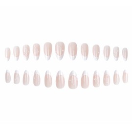 24-Piece Set of Almond Nails, French Artificial Nail Pads, Glossy Nude Oval False Nails, Press on Nails with Nail Glue, Artificial Nails Suitable for Women (04)
