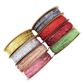 SHTGOI 1 Roll Velvet Ribbon 10 mm x 20 m Single Sided Glitter Satin Ribbon Decorative Gift Ribbon Glitter Velvet Ribbons Christmas Glitter Ribbons for Crafts Flowers Gift Wrapping Gold