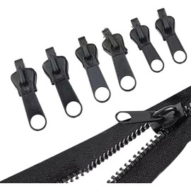 6PCS Black Zippers Head Reusable Zip Puller Zip Slider Zipper Replacement Zipper Fixer Repair Durable Fasteners Sewing Notions and Supplies Zipper Repair Kit (Stainless Steel Universal)