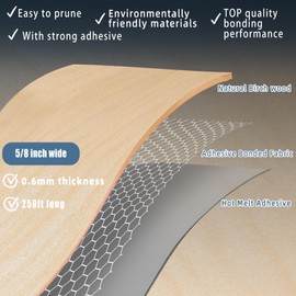 ZYJT Birch Edge Banding, 5/8 inch x 250ft Plywood Veneer Wood Edge Banding, Preglued Wood Tape Banding for Cabinet Repair