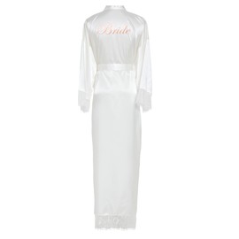 owiter LONG champagne Satin Robe for women Bride and Bridesmaid Dressing robe for Wedding Party……, White Rose Gold Bride, One Size