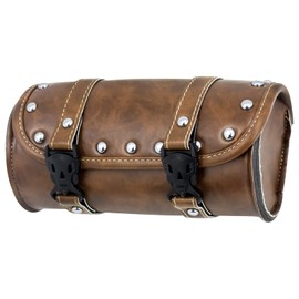 HCmotorku Motorcycle Tool Bag Side Bag Universal Luggage Tool Accessory Storage Sissy Bar Bag Waterproof PU Leather for Harley Yamaha Kawasaki Suzuki Brown