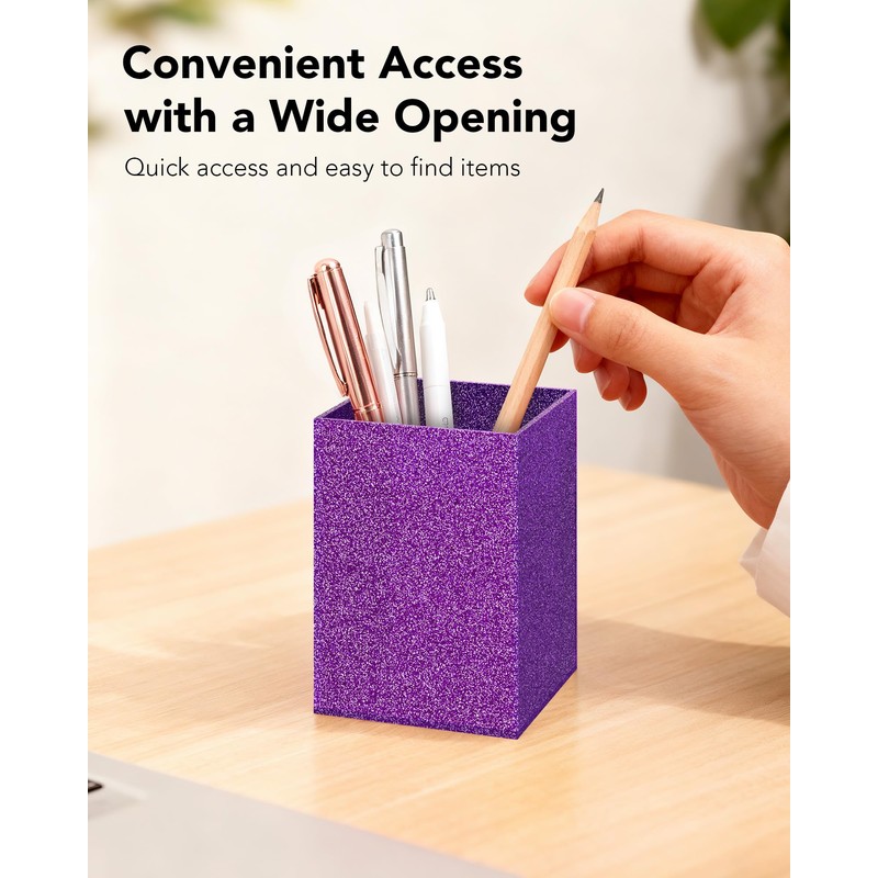 Luminzo Acrylic Desk Pen Holder, 3 x 3 x 4