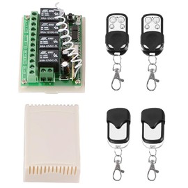 433 MHz Wireless RF Switch, DC 12 V 4-Way Learning Code Receiver Module with 4 Transmitters for Lights, Shutter, Garage Door