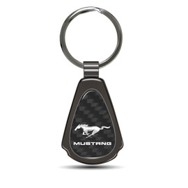 iPick Image for Ford Mustang Real Black Carbon Fiber Gunmetal Black Metal Teardrop Key Chain