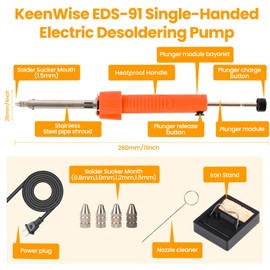 KeenWise 30W Solder Sucker Desoldering Gun Tool, Dual-Use Electric Desoldering Iron with Multiple Nozzles, High-Temp Heatproof Handle, Portable Desoldering Tool for Precision Solder Removal (EDS-91)
