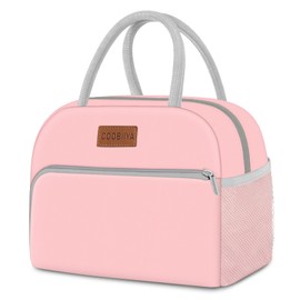 Coobiiya Lunch Bag for Women Men, Insulated Reusable Picnic Bag, 10.8"L x 6.3"W x 8.85"H, Pink