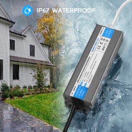 VOEWT LED Driver 200 Watts Waterproof IP67 Power Supply 85V-265V AC to 24V DC Converter,Quiet and Small LED Transformer Low Voltage Output with 3-Prong Plug 3 Feet Cable for LED Light Strip, Outdoor