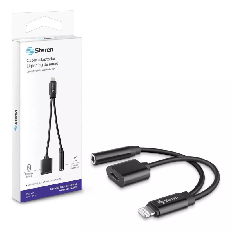Steren Cable Adaptador Lightning Para Audio 3,5 Mm Y Carga|