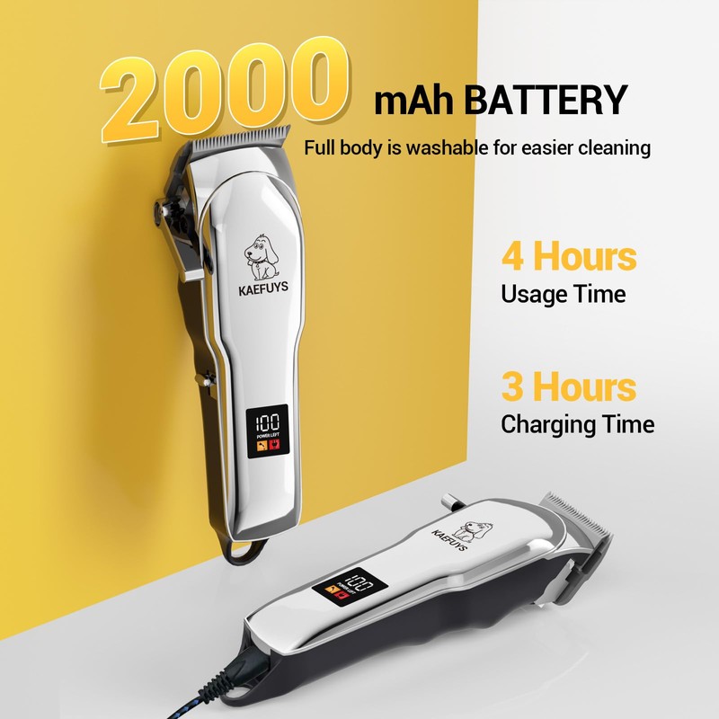 KAEFUYS Dog Clippers IPX7 Waterproof Dog Cat Professional Dog Clipper
