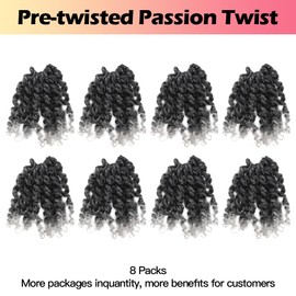 4 Inch Passion Twist Hair Pre-twisted 8 Packs Pre-looped Ombre Gray Crochet Passion Twist Crochet Hair Short Braids (TGrey)