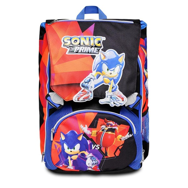 School Backpack Extendable - SONIC COME AND GET ME Red Blue - Backpack with Two Compartments - Bottle Bag - Maxi Capacity 28L - Backpack for Kids and Primary School, Multicoloured, Taglia unica,,
