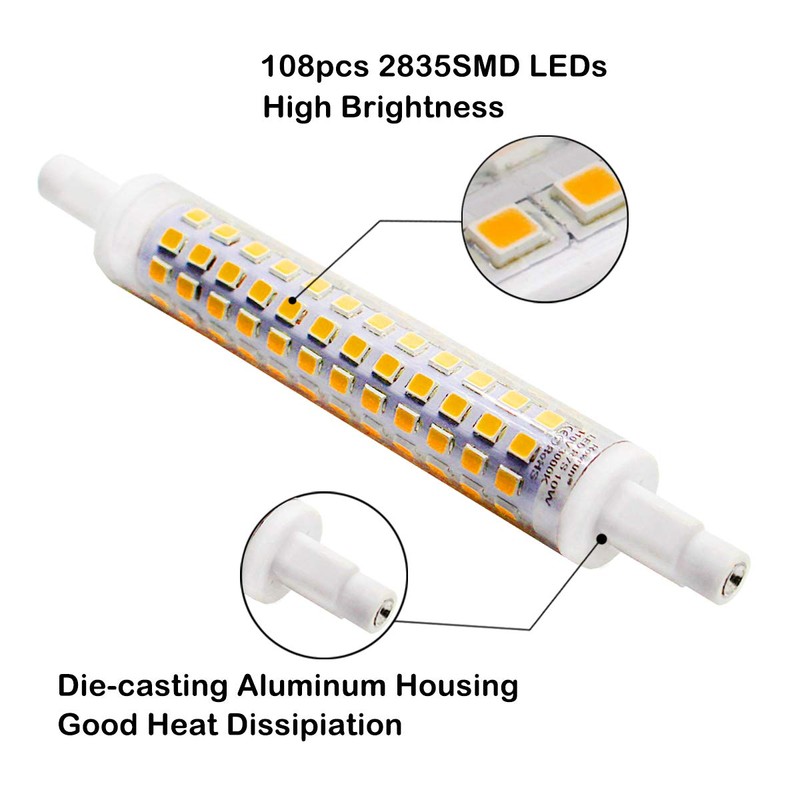R7S LED 118mm Dimmable, 10W Soft White (3000K) 1000lm 108pcs