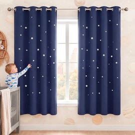 Nicetown - Cortina de habitación infantil inspirada en el espacio, diseño de estrellas centelleantes, cortinas oscuras para habitación de niños